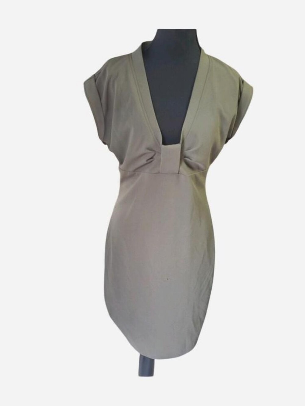 Vtg Guess Dress Size 6 Olive Green Sheath V-neck Midi Bow Detail